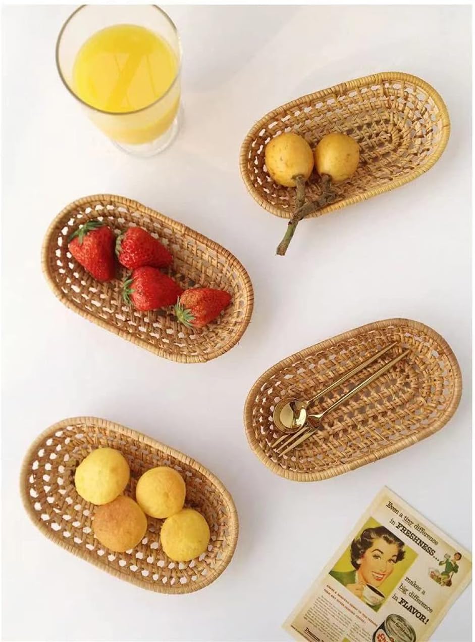 Rectangular Willow Bread Basket Natural Wicker Fruit Basket Vegetables Serving Basket Flatware Organiser-S