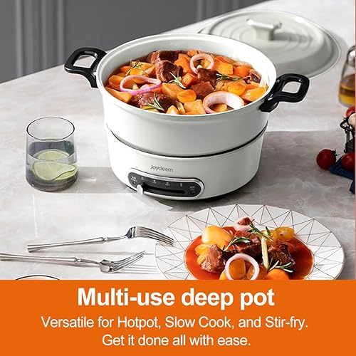 Miniatura 5 de Joydeem Olla eléctrica 2 en 1, olla Shabu Shabu con dos ollas extraíbles, listado UL, revestimiento antiadherente de cerámica, 1400W, JD-HG3706W