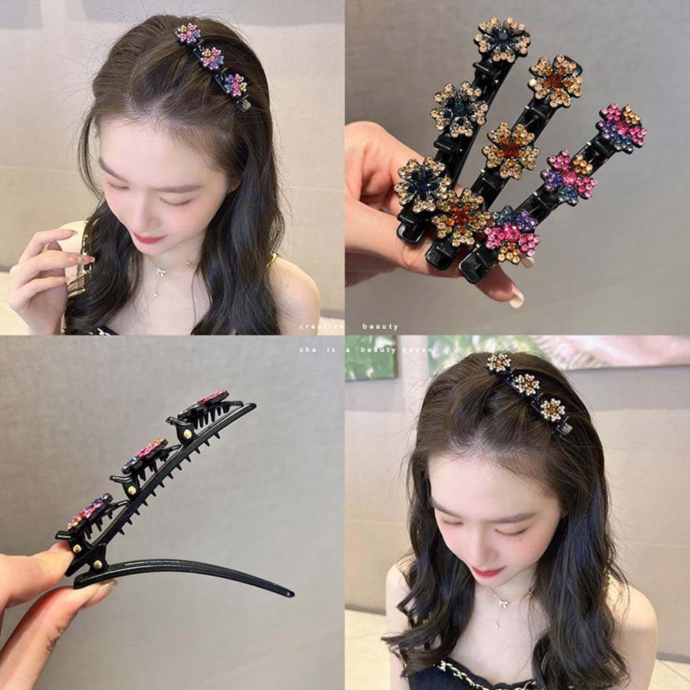 Amazon.co.jp: クローバーのラインストーンのヘアクリップ、キラキラ