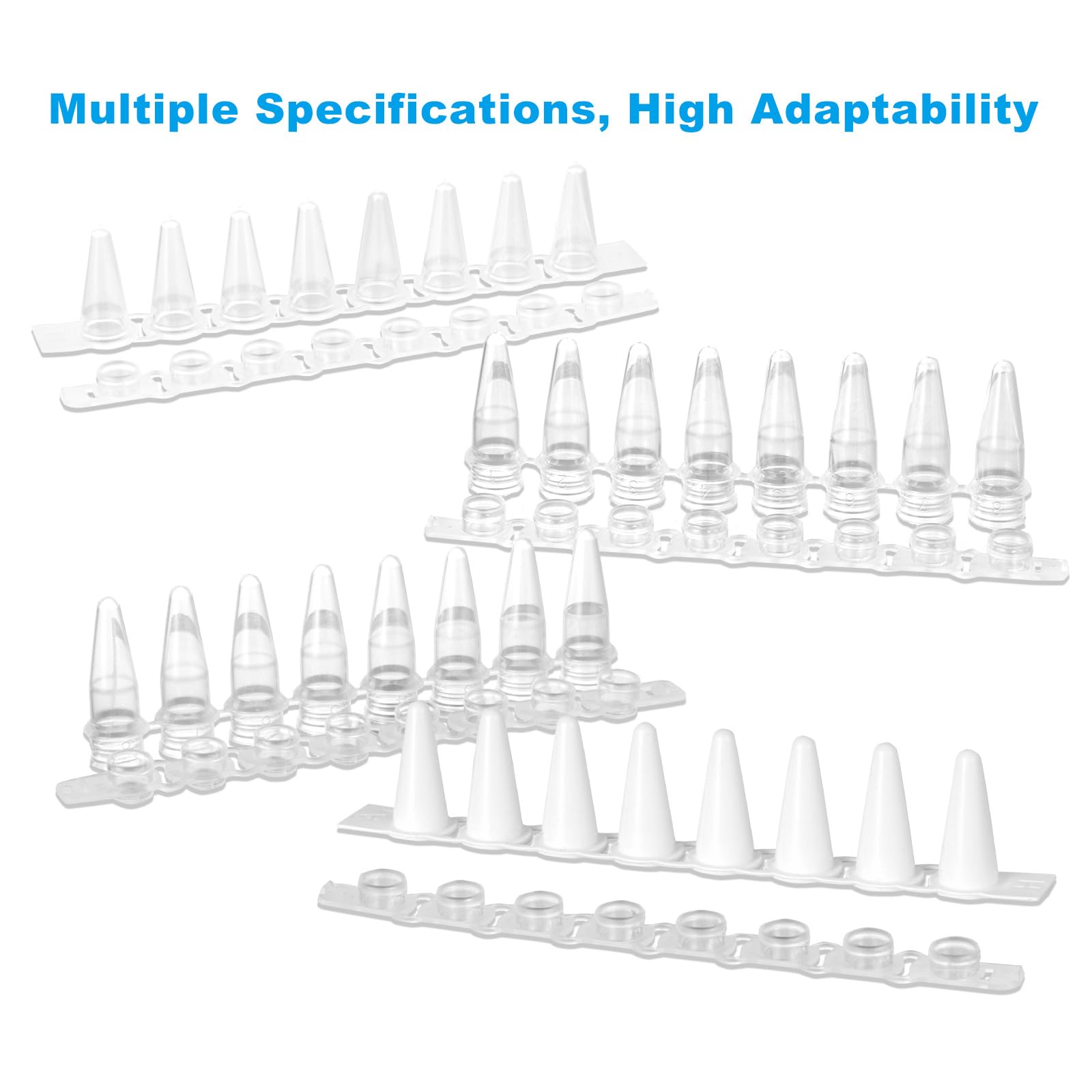 1250 tubos PCR, tubo PCR de 0,2 ml, tira de tubo PCR con tapa convexa, 8 tubos cónicos, transparente
