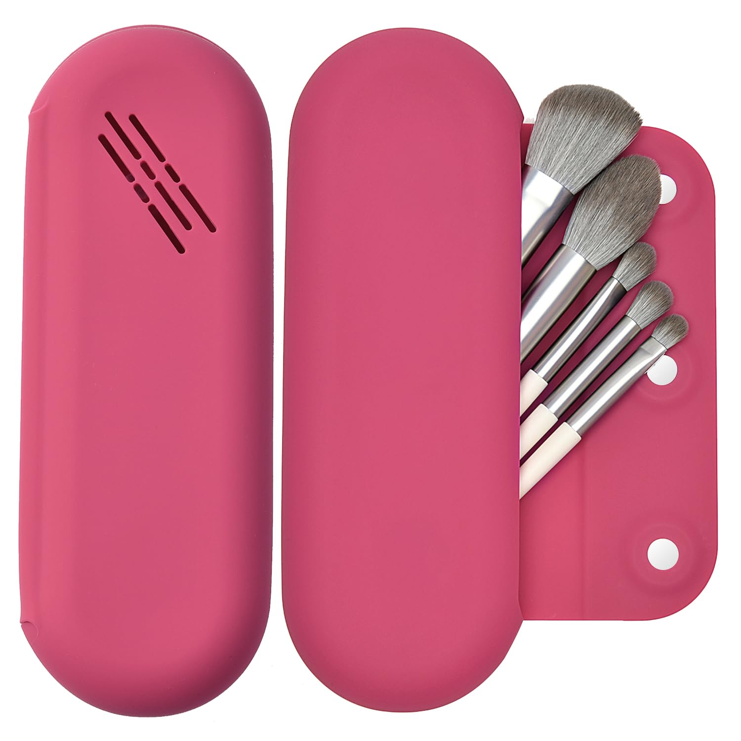 LuBanOne Makeup Brush Holder Magnetic Closure Make Up Brushes Organizer Silicone Makeup Bag Travel Essentials (Rose Red)