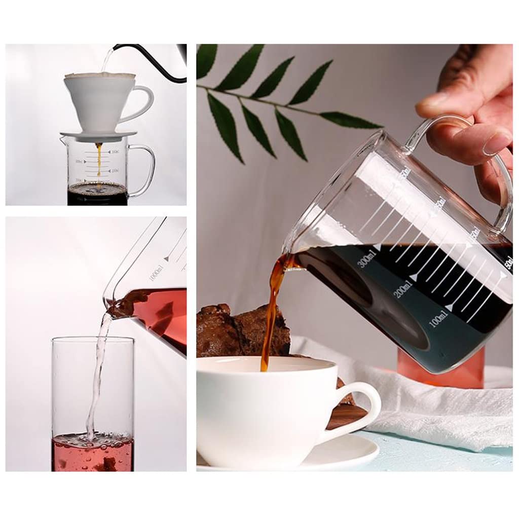 Verre épaissi Tasse à mesurer graduée Café infusé à la Main Pot de Partage Verre Simple résistant à la Chaleur Bécher de Grande capacité Durable (Transparent)