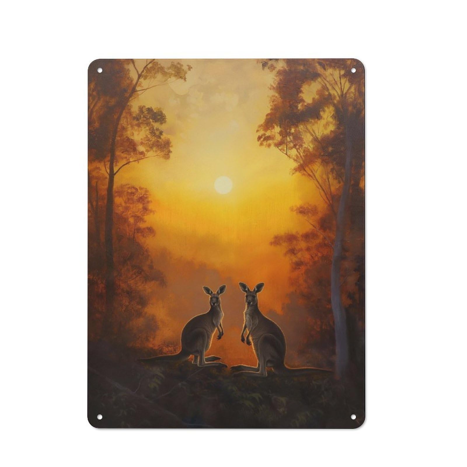 Kangaroo Forest Sunset Classic Metal Wall Decor 40x30cm, Metal Sign for Cafe, Pub, Workshop Or Home Bar, Small Accent for Blank Walls