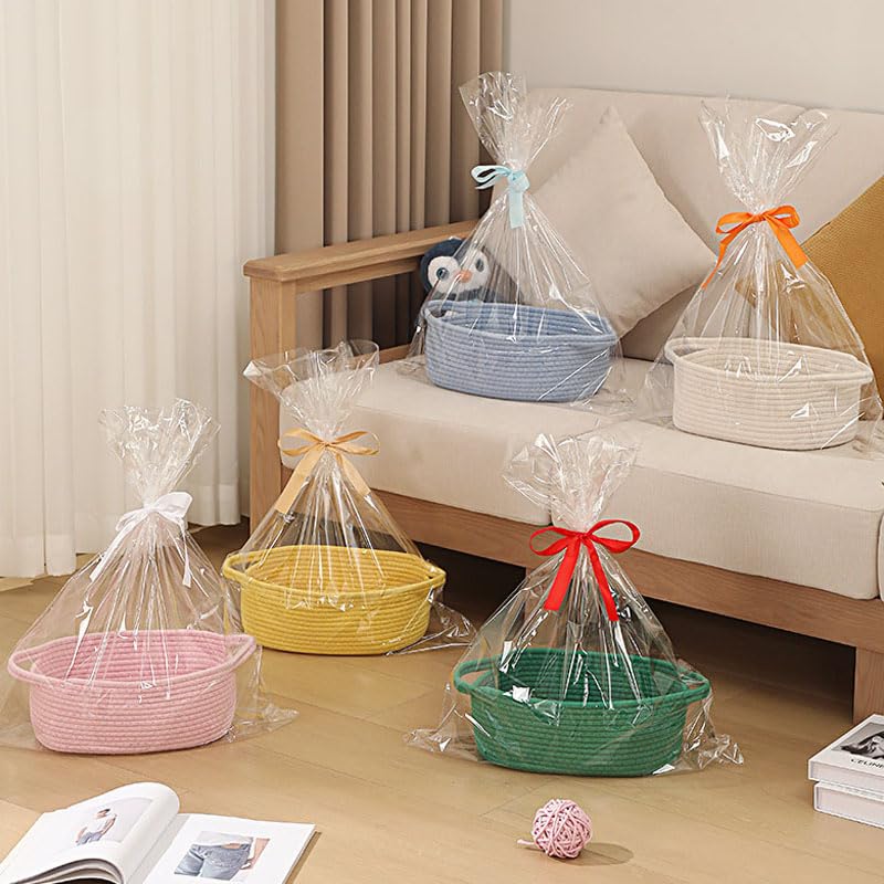 Eyands White Small Baskets for Gifts Empty Woven Gift Basket with Bag and Ribbon, Cotton Rope Kids Dog Cat Toy Bin Box - Image 2