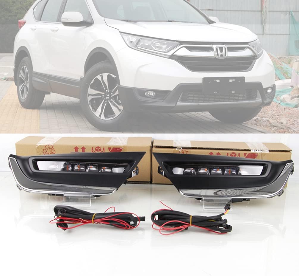 Turn Signal Yellow Car LED Daytime Running Lights Nighttime Blue Waterproof DRL Replace Fog Lamp Covers ABS 12V Daylights For Honda CR-V CRV 2017 2018 2019