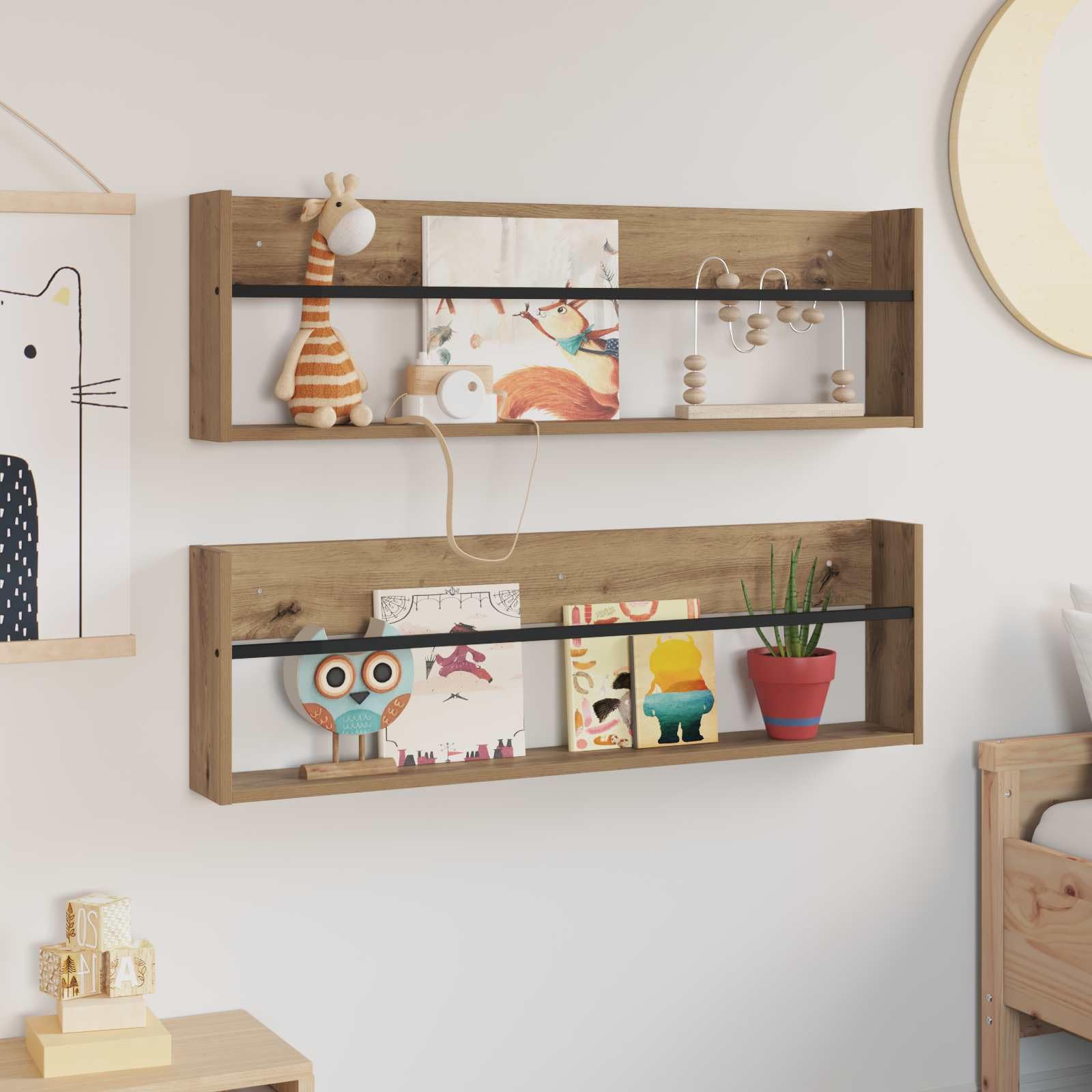 Makastle Zeitschriftenregal Holzwerkstoff Artisan-Eiche 100 x 12 x 30 cm 2er-Set