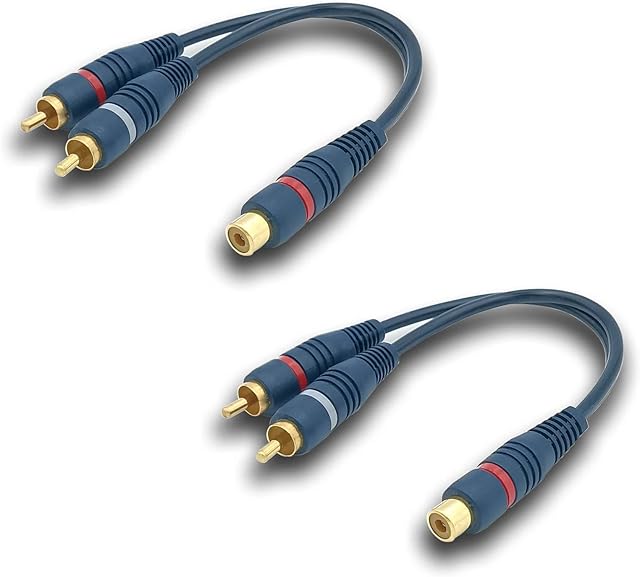 BRIEFCEC RCA Splitter Cable, 15cm RCA Y Cable AV Cable 1 RCA Female to 2 RCA Male RCA Extension Cable RCA to JACK for Subwoofer, Speaker, AMP, Turntable, Receiver, Home Theater(Y Cable, 2Pcs, Blue)