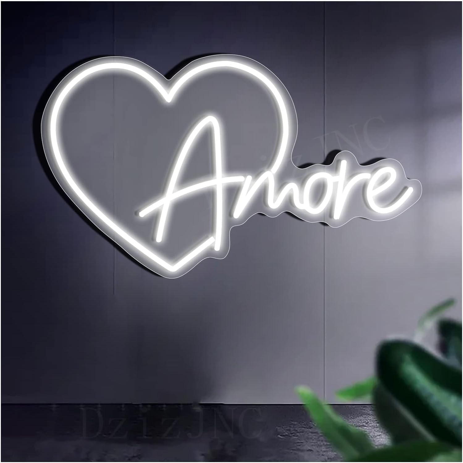 Señal de neón LED Amore luces de señal de neón, LED transparente colgante de pared, decoración de boda acrílica (56 x 34 cm)