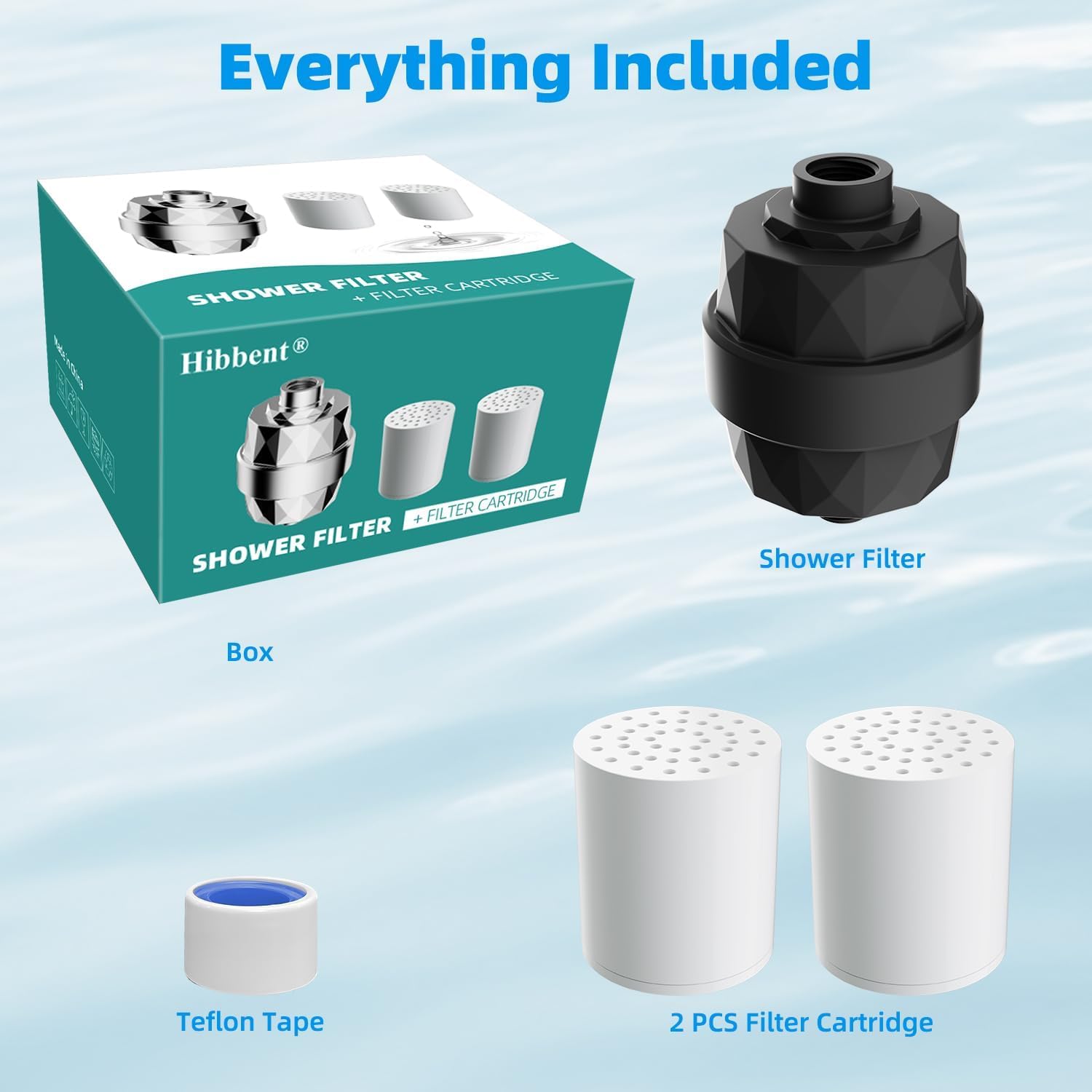 Hibbent Filtro de ducha para agua dura, filtro de cabezal de ducha de alto rendimiento para eliminar cloro y flúor, filtro de cabezal de ducha de 20 etapas, filtro de agua de ducha con 2 cartuchos de