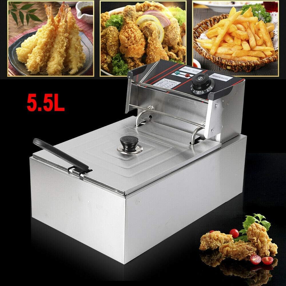 Friggitrice elettrica commerciale, 5,5 l/6 l/12 l, friggitrice elettrica con zone fredde, in acciaio inox 220 V, per ristoranti rapidi, snack bar, patatine fritte, 5,5 l singolo cilindro