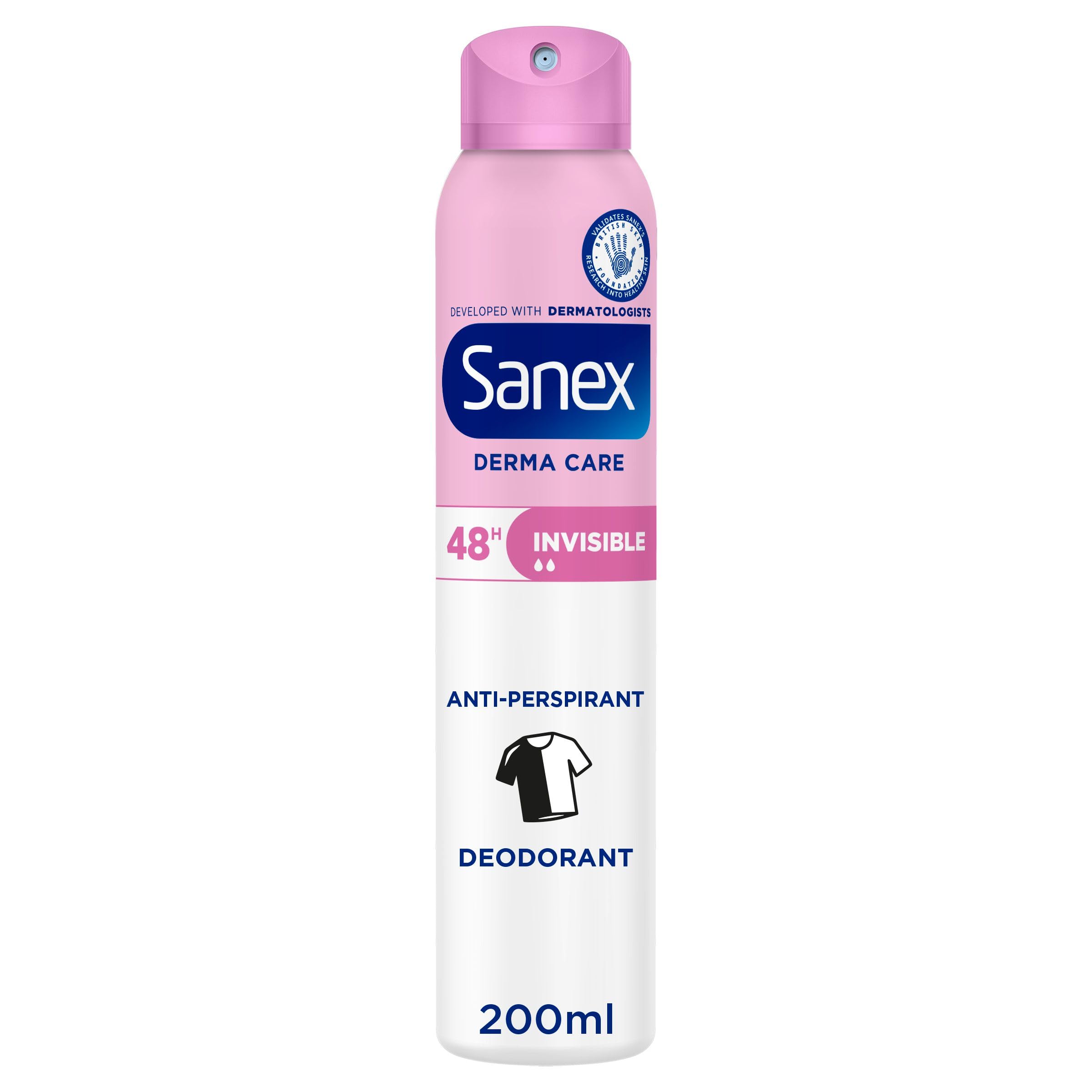 Sanex Dermo Invisible Antiperspirant Deodorant Spray 200ml | up to 24-hour sweat and odour protection | anti-stain protection | restores skin’s natural pH | dermatologically tested