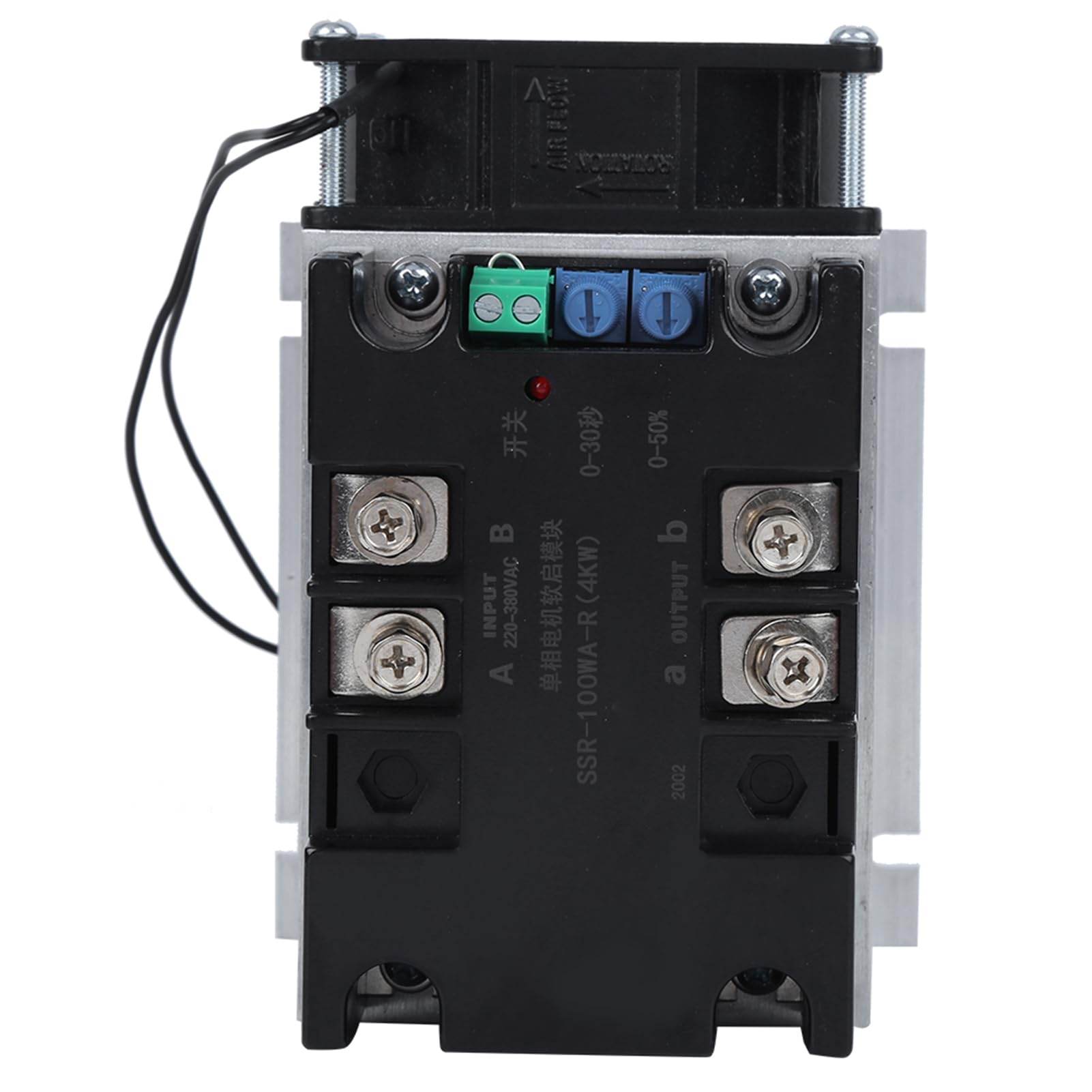 SSR-100WA-R(4KW) Carte de Démarrage Moteur, Démarreur Progressif Moteur Monophasé 2 Phases Accessoire de Contrôle Industriel Inférieur en Laiton pour Pompe à Eau(Module + radiateur)