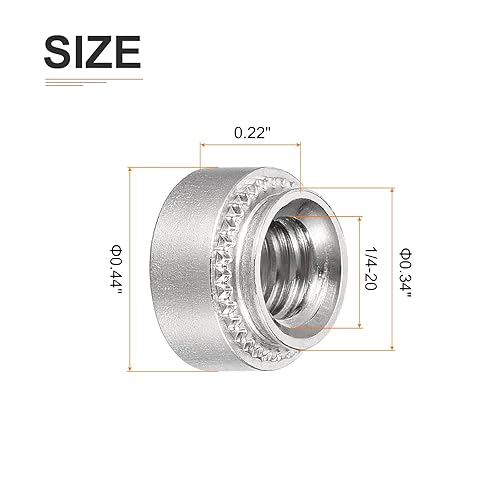 Miniatura 7 de 14-20 x 0.25 pulgadas (DXL) - 50 unidades - Bueno para la industria de la construcción - Tuerca remachadora a presión de acero inoxidable - Plata