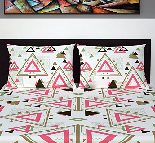 Image of Divine Casa 100% Cotton Geometric 144 TC King Size Bedsheet with 2 Pillow Covers - Pink