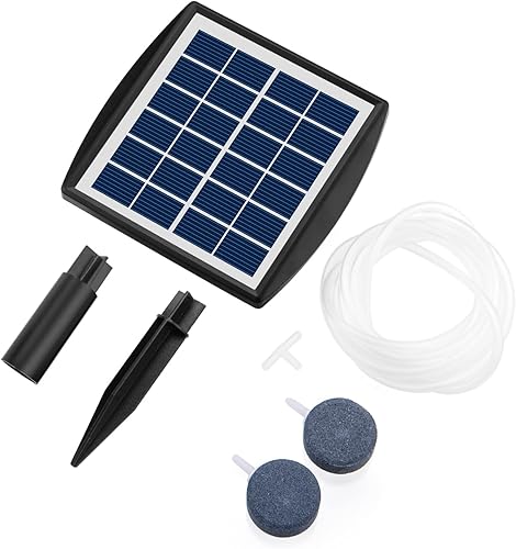 Miniatura 9 de Andoer Bomba de oxígeno solar enchufable de 6 V 2 W con tubo de 8.2 pies, 2 piedras de burbujas de aire, oxigenador para acuario, aireador de