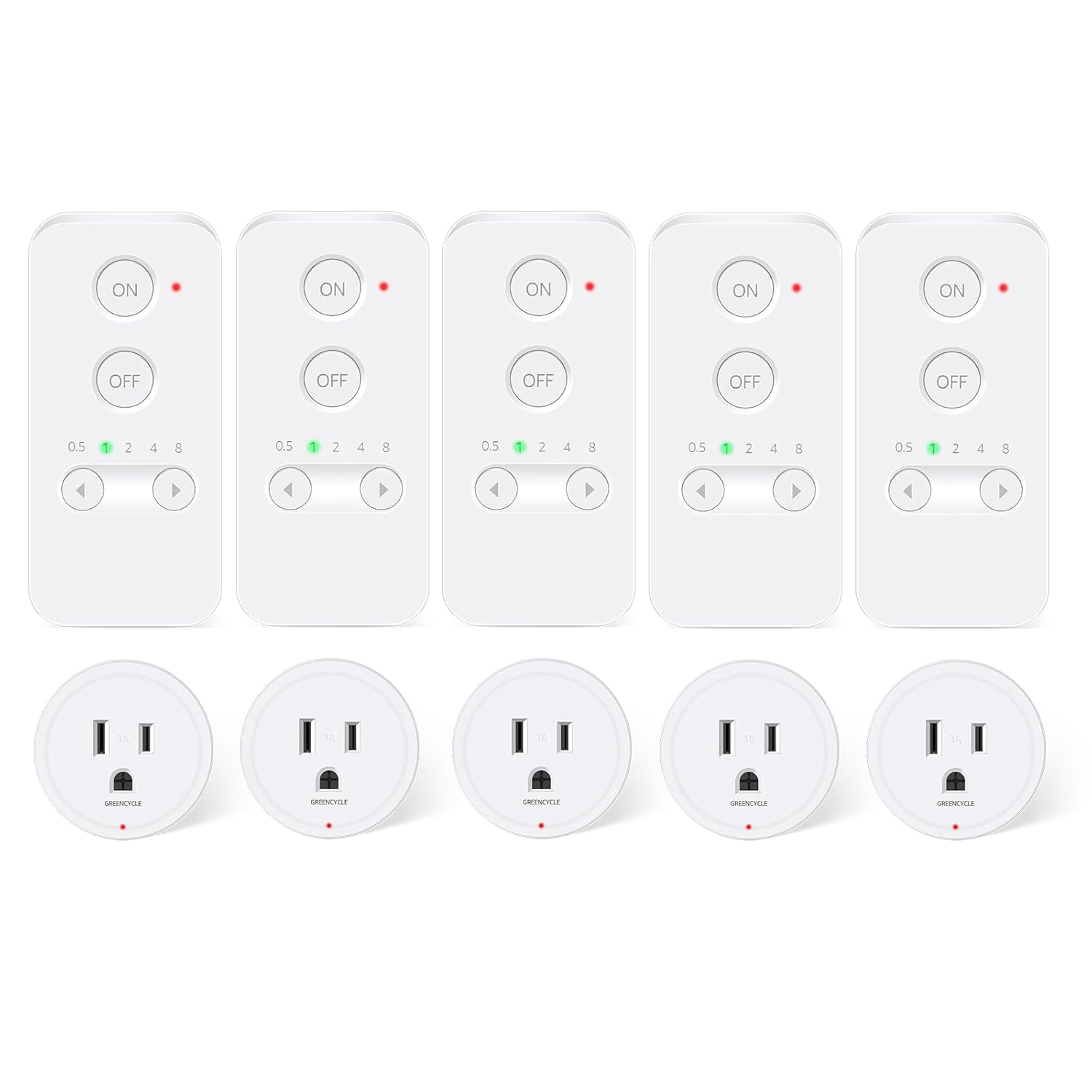 Greencycle Remote Control Outlet Plug, Remote Light Switches Wireless Indoor, Outlet Timer Indoor, No Interference No Wiring, 15A/1500W, 500ft RF Range, Compact Design, Programmable, 5Pcs