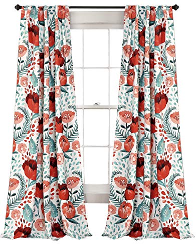 Lush Decor Poppy Garden Curtains Light Filtering Window Set for Living, Dining, Bedroom, 84 in L Panel Pair, Multi