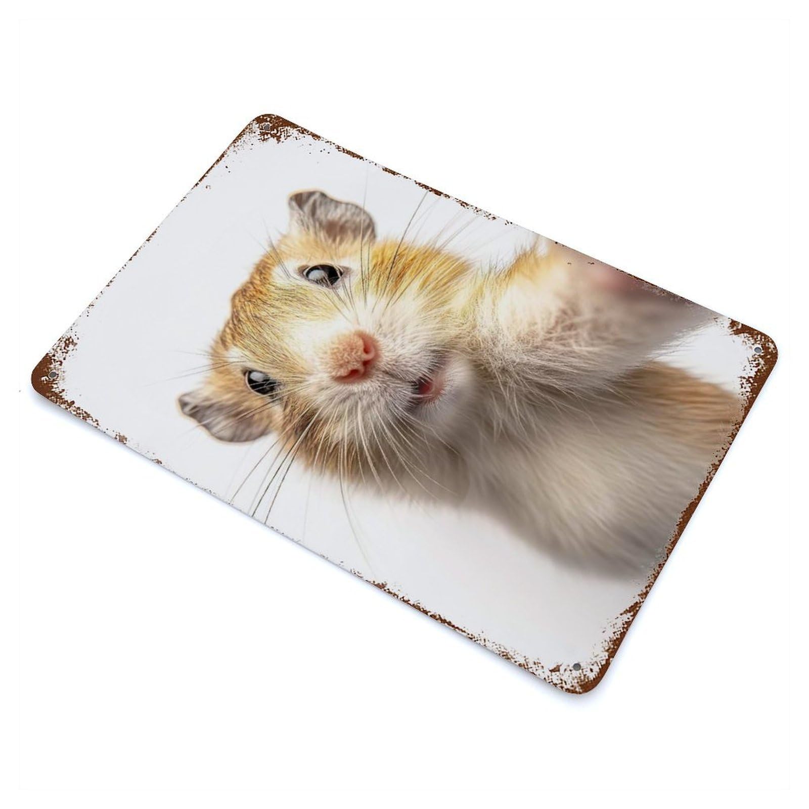 Rustic Tin Plaque with Cute Lemming Selfie Design 11.8"x7.9", for Cafe, Home Bar And Lounge Decor, Industrial Home Decor