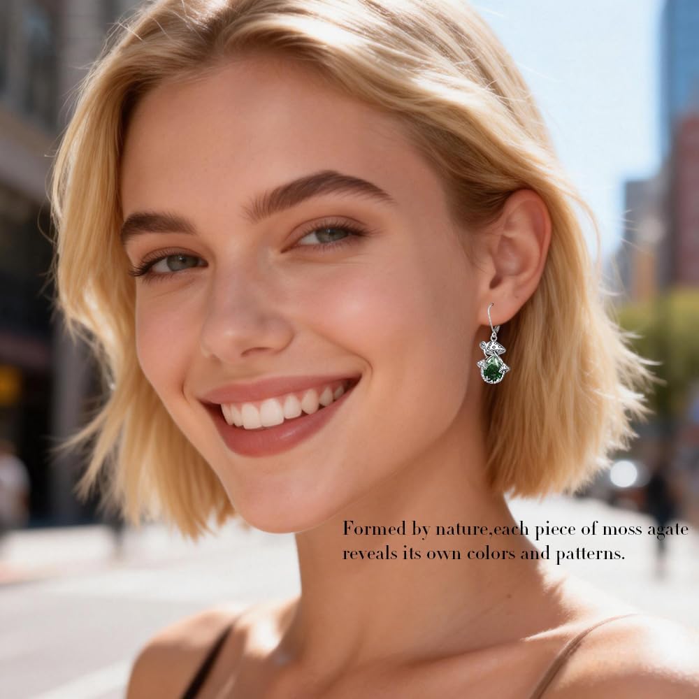 Mushroom Earrings for Women Sterling Silver Moss Agate Moonstone Dangle Earrings Drop Leverback Snail Jewelry Mothers Day Gifts - Image 2