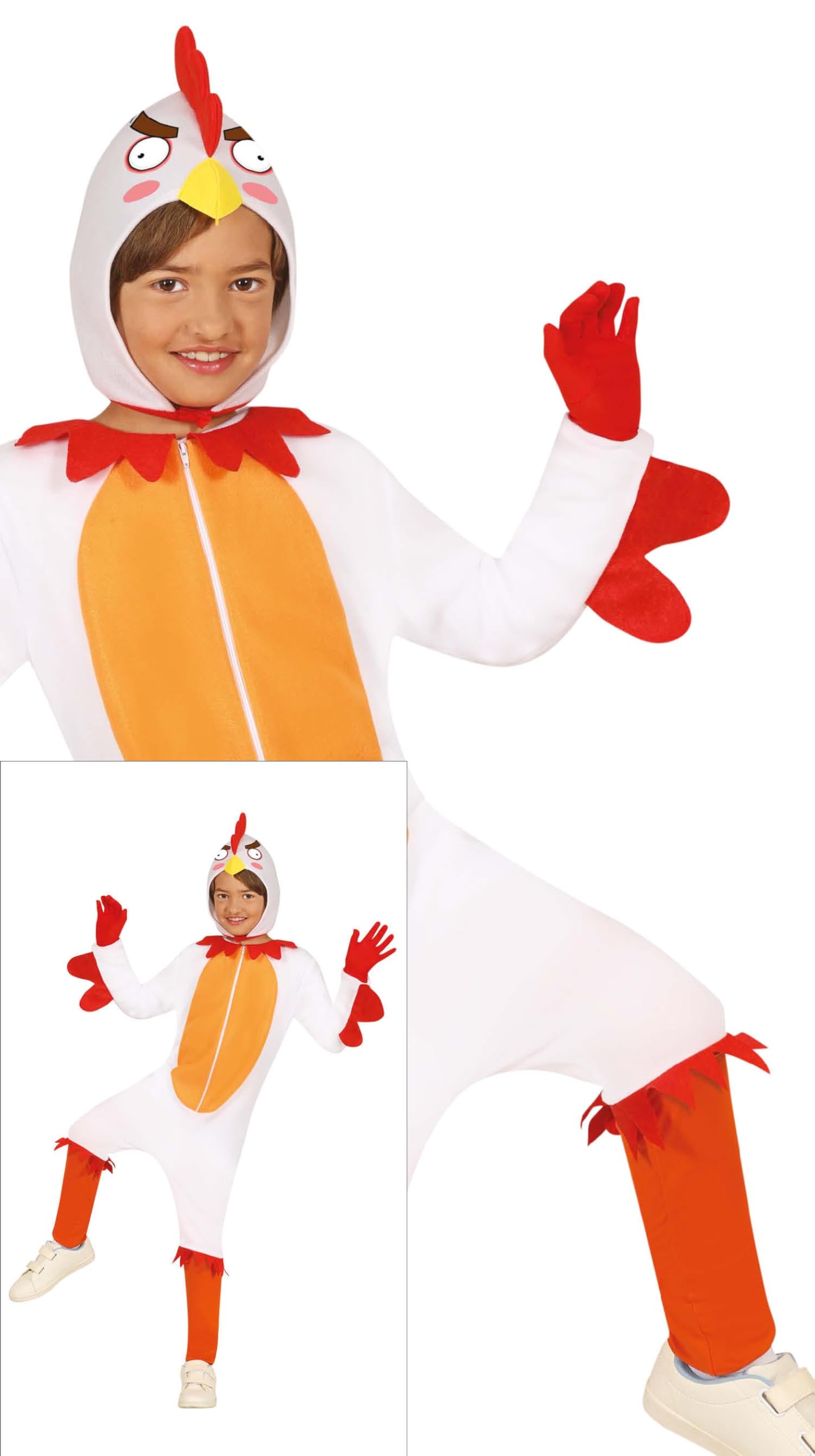 FIESTAS GUIRCA Cheeky Chicken Fancy Dress for Boys or Girls - Hen Jumpsuit & Rooster Hat - Kids Fancy Dress Costumes Boys & Girls - Unisex Age 10-12 Years