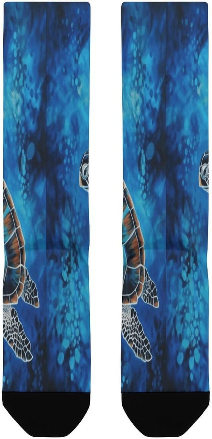 Sea Turtle Blue Mid-Calf Socks Women Warm Knee High Socks Cozy Hiking Skiing Soft Boot Mid Calf Stocking Unisex