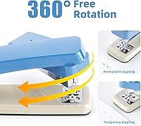 Vista 3 de Deli/EZWORK - Engrapadora giratoria con brazo oscilante, capacidad para 25 hojas, engrapadoras de escritorio con rotación de 360 grados con 1000 Azul