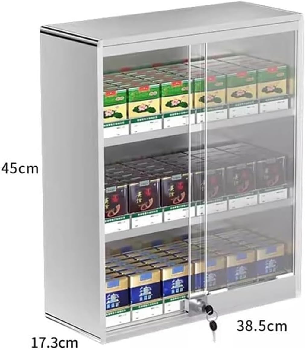 Rectangular Cigarette Display Shelves with Lock, Automatic Sliding Door Organizer Cabinet for Supermarkets & Bars - Durable 38.5x17.3x45cm Cigarette Storage Solution
