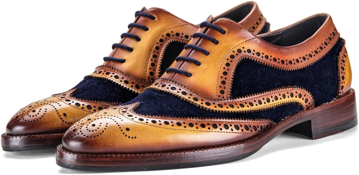 Lethato Wingtip Brogue Oxford Handcrafted Men's Genuine Leather Lace up Dress Shoes
