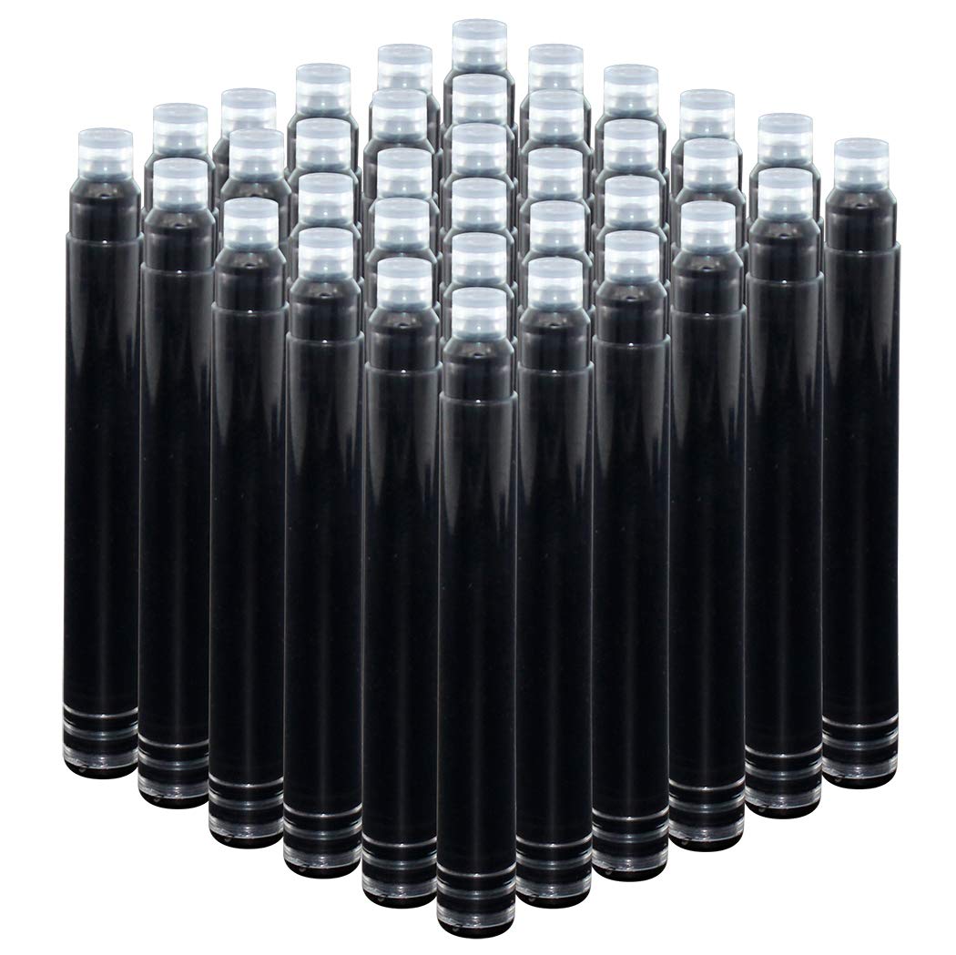 Jinhao Fountain Pen Ink Cartridges Black Color, Set of 50 Refill Ink Cartridges International Standard Size, 2.6 mm Bore Diameter