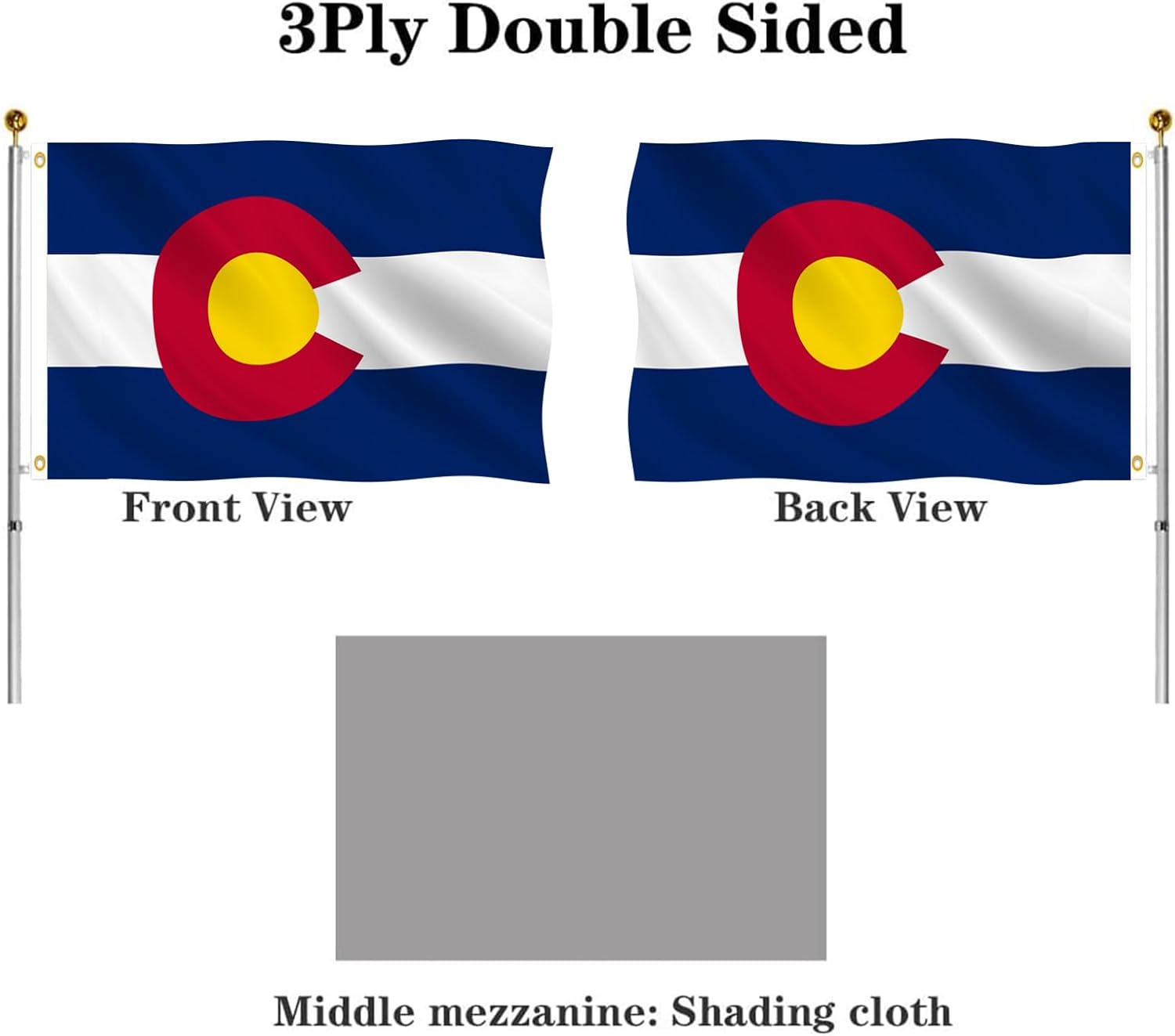 Double Sided Colorado Sates Flag 3x5 FT Outdoor- UV Fade Resistant 3Ply Colorado CO Flags Canvas Header with 2 Brass Grommets Easy to Rising
