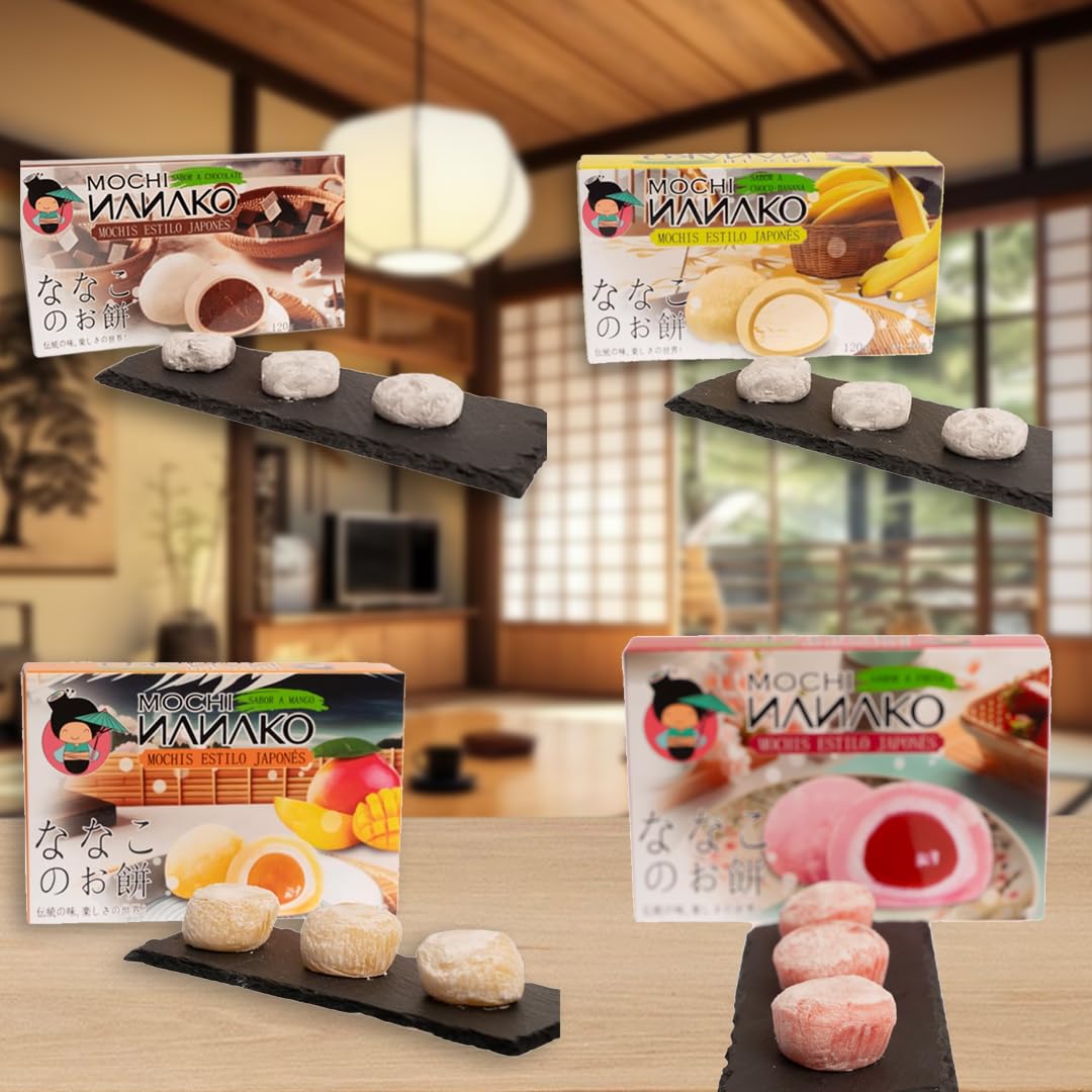 JAPON MARKET Pack 4 Mochis Japoneses: 2 de Mango y 2 de Chocolate - Dulce Asiático, Postre Exótico - 600g - Caja de Chuches Japonesas