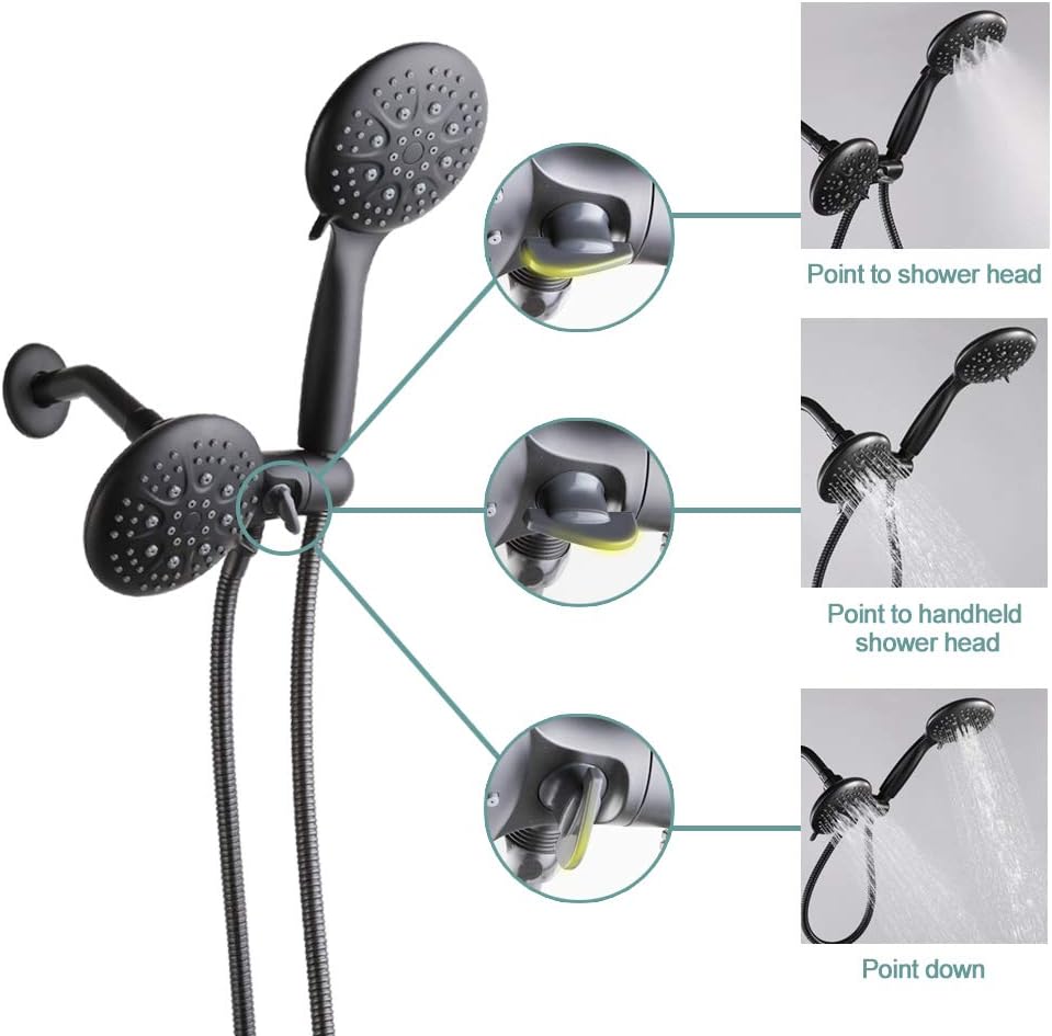 Exсluѕіvе Sресіаl POP Matte Black Dual Shower Head Combo, High Pressure Rain Shower Head And Handheld Shower Wand with 59 Extra Long Hose, 35 Setting Dual 2 in 1 Shower Head, Patented 3-way Water Diverter