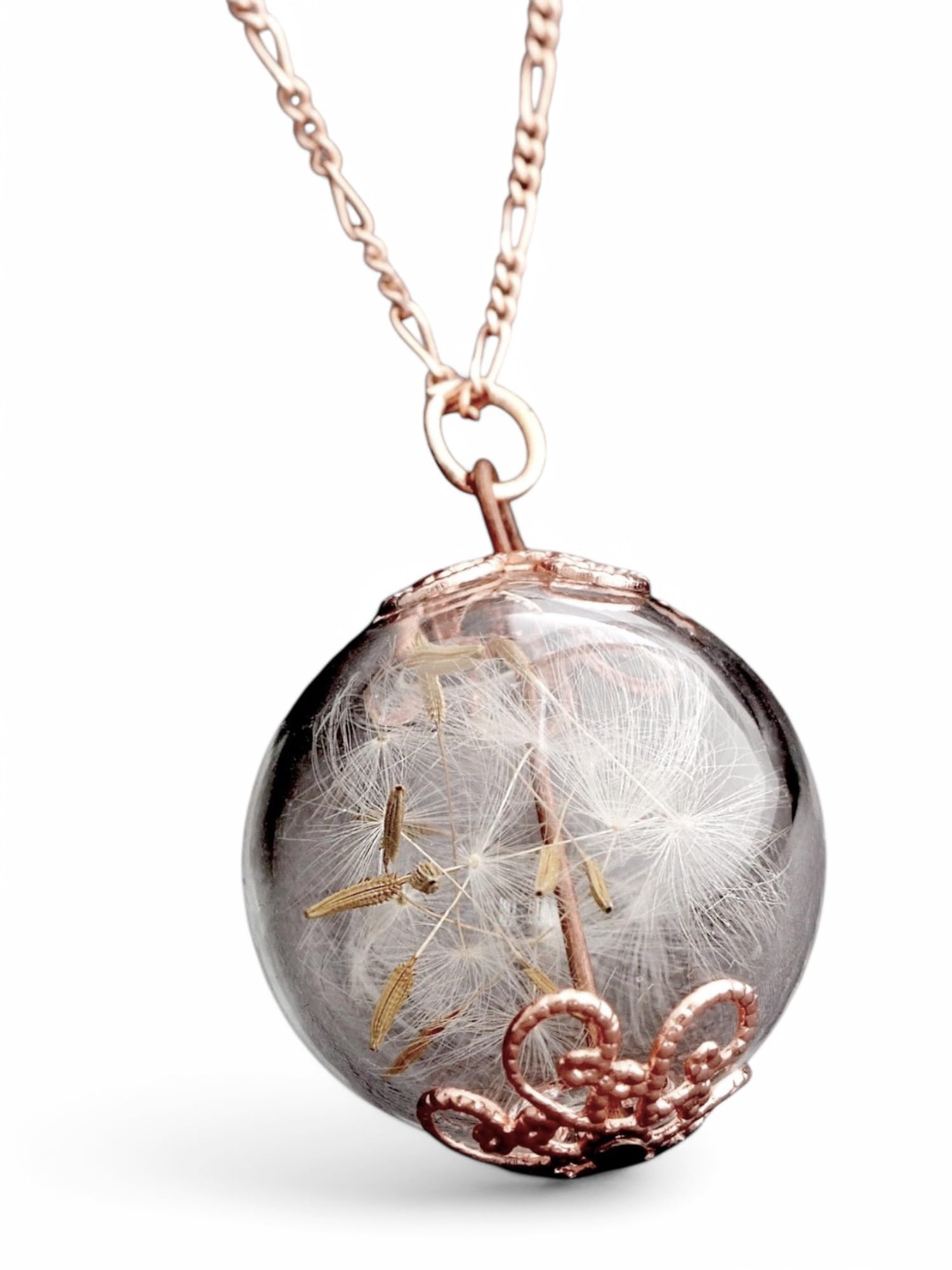 MadamLili - Natur Echte Pusteblumen Rosegold Anhänger Set - 925 Sterling Rose Vergoldet - Lange Kette 70cm - Handgefertigt - Naturschmuck Löwenzahn Samen - Shabbychic - Exklusive Schmuckbox