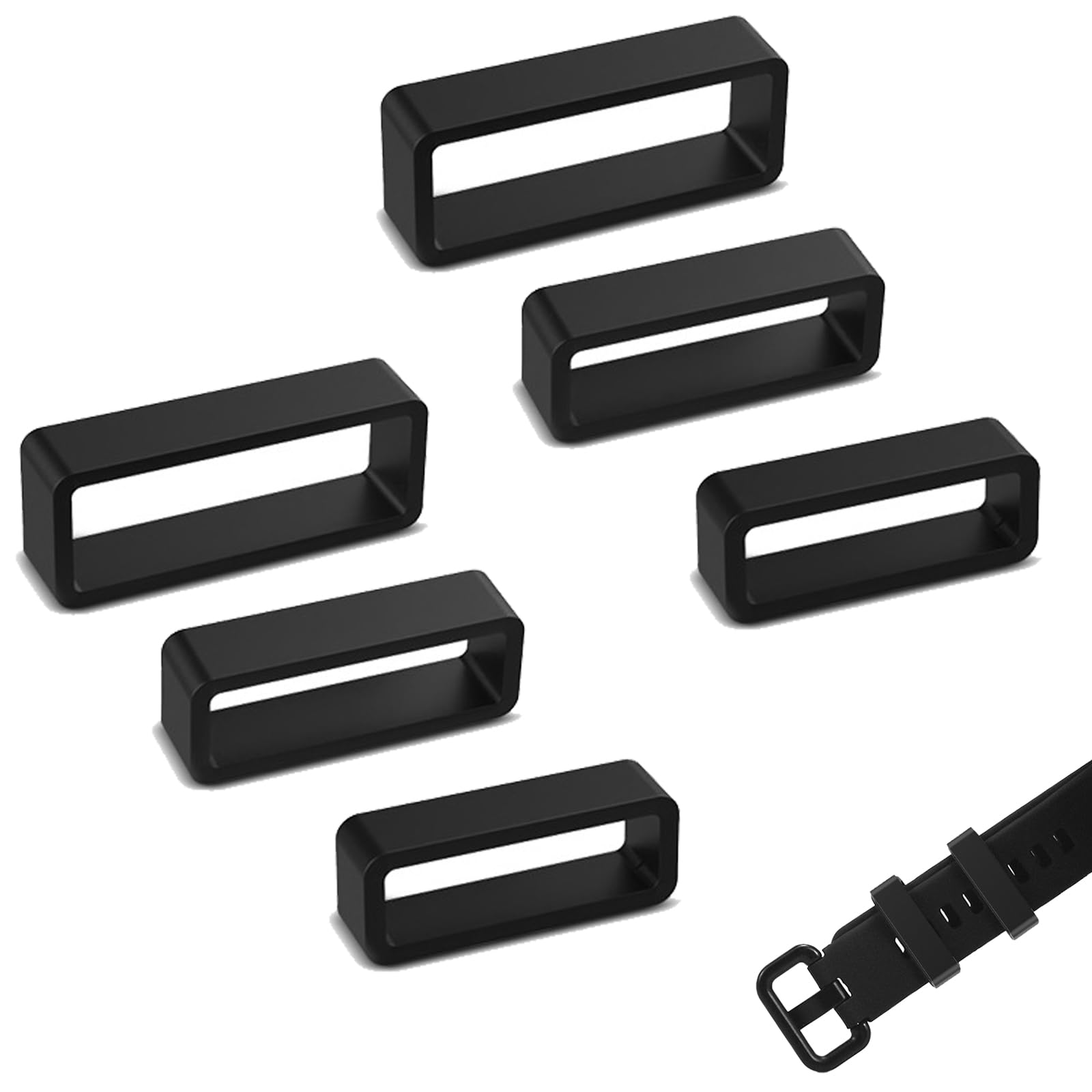Duomama 6 Pcs Silicone Watch Band Keepers - 18mm/20mm/22mm Black Rubber Strap Holder Loops Retainer Rings for Smart Sport Watches - Replacement Fastener Parts