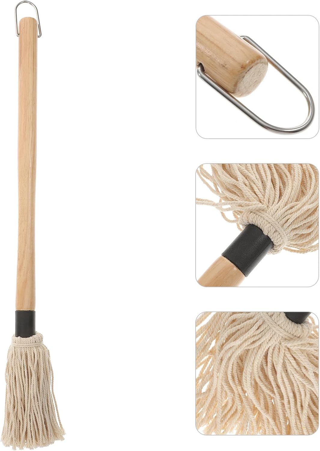 6Pcs Grill Basting Brush Set with Replaceable Cotton Yarn Heads and Wooden Handles for Bbq Cooking and Outdoor Grilling Oil Baking Application