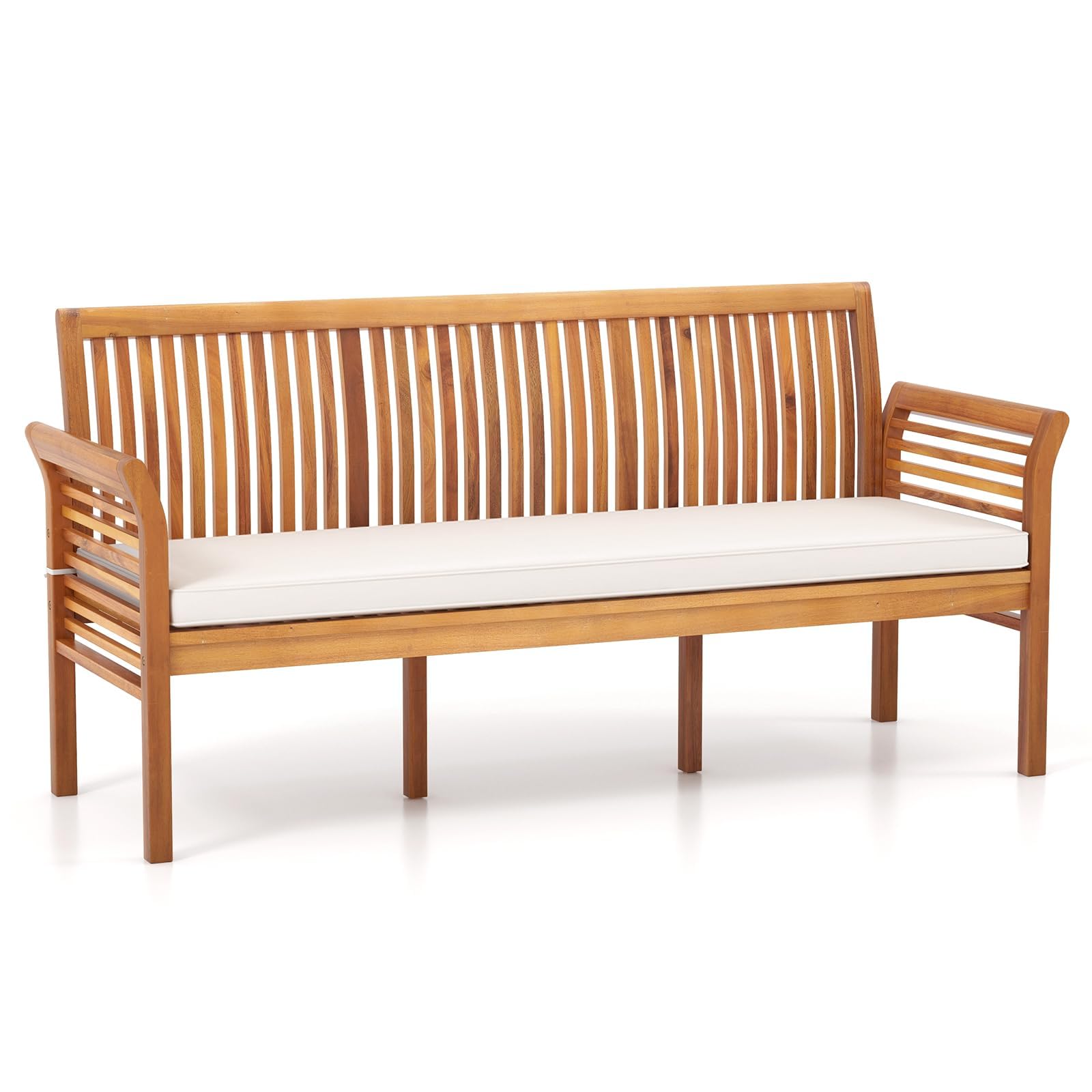 COSTWAY 3-Person Garden Bench, Outdoor Acacia Wood Patio Bench with Seat Cushion, Outdoor Furniture Leisure Porch Seating for Balcony Deck Poolside, 540kg Load Capacity (159 x 59 x 77 cm)