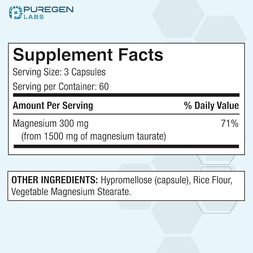 Miniatura 2 de Puregen Labs - Taurato de magnesio de 1500 mg por porción alta potencia Total de 360 cápsulas vegetarianas, quelado para una absorción superior, sin