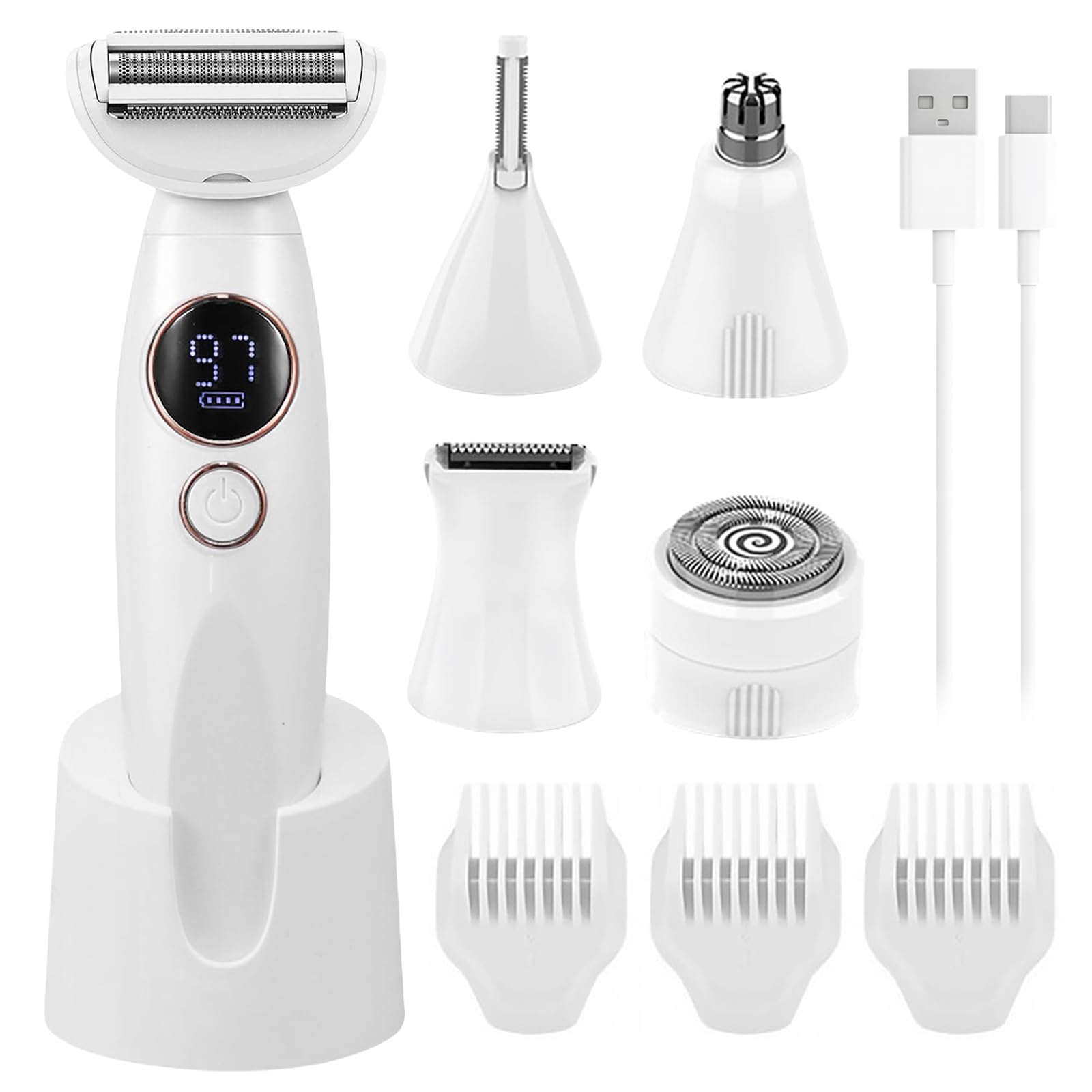 5 en 1 afeitadora eléctrica para mujeres, afeitadora para mujer, afeitadora eléctrica para mujer, afeitadora eléctrica ipx7, resistente al agua, afeitadora íntima para mujeres para axila, brazo