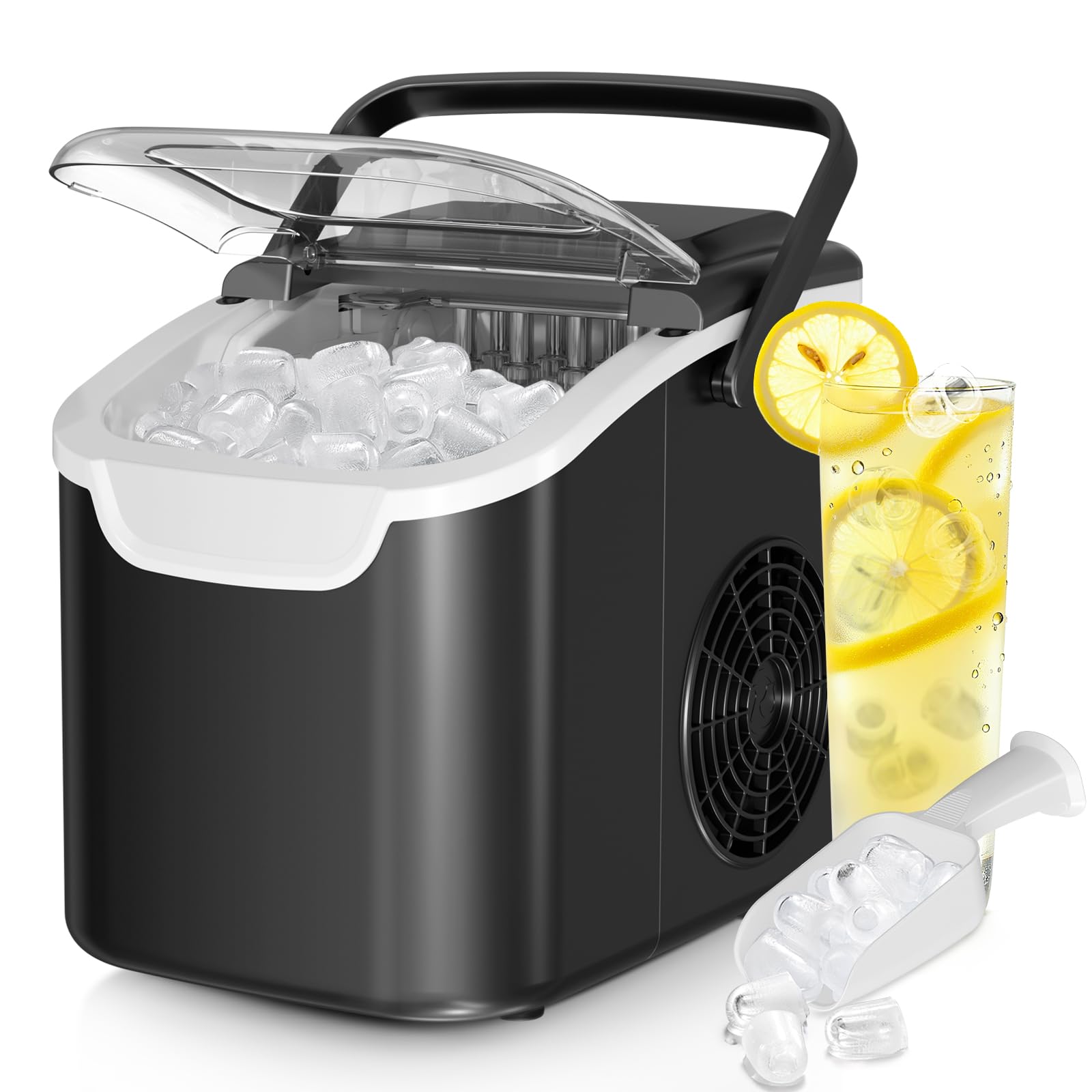 Ice Maker Countertop, 26.5lbs/24hrs, 8 Bullet Ices In 6 Mins – Self-Cleaning Portable Ice Maker With Selectable Ice Size & Touch Display For Home/Office/Bar, Matte Black | Fridge.com