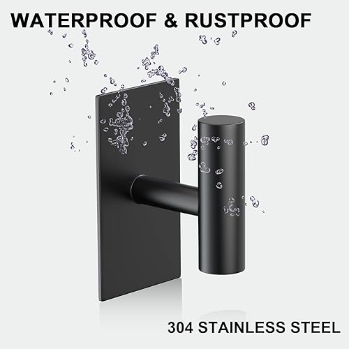 Miniatura 6 de PMMASTO Ganchos adhesivos, color negro mate SUS304 ganchos adhesivos de acero inoxidable para colgar, ganchos de pared de ducha autoadhesivos,