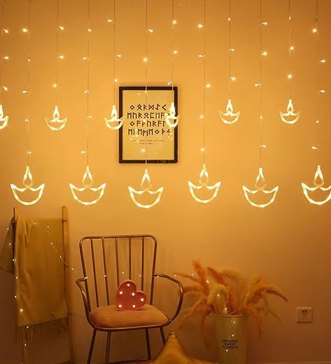 The Purple Tree Decorative Diya Diwali Light Curtain, String Lights with 12 Hanging Diyas, 8 Flashing Modes - 2.5 Meter (1...
