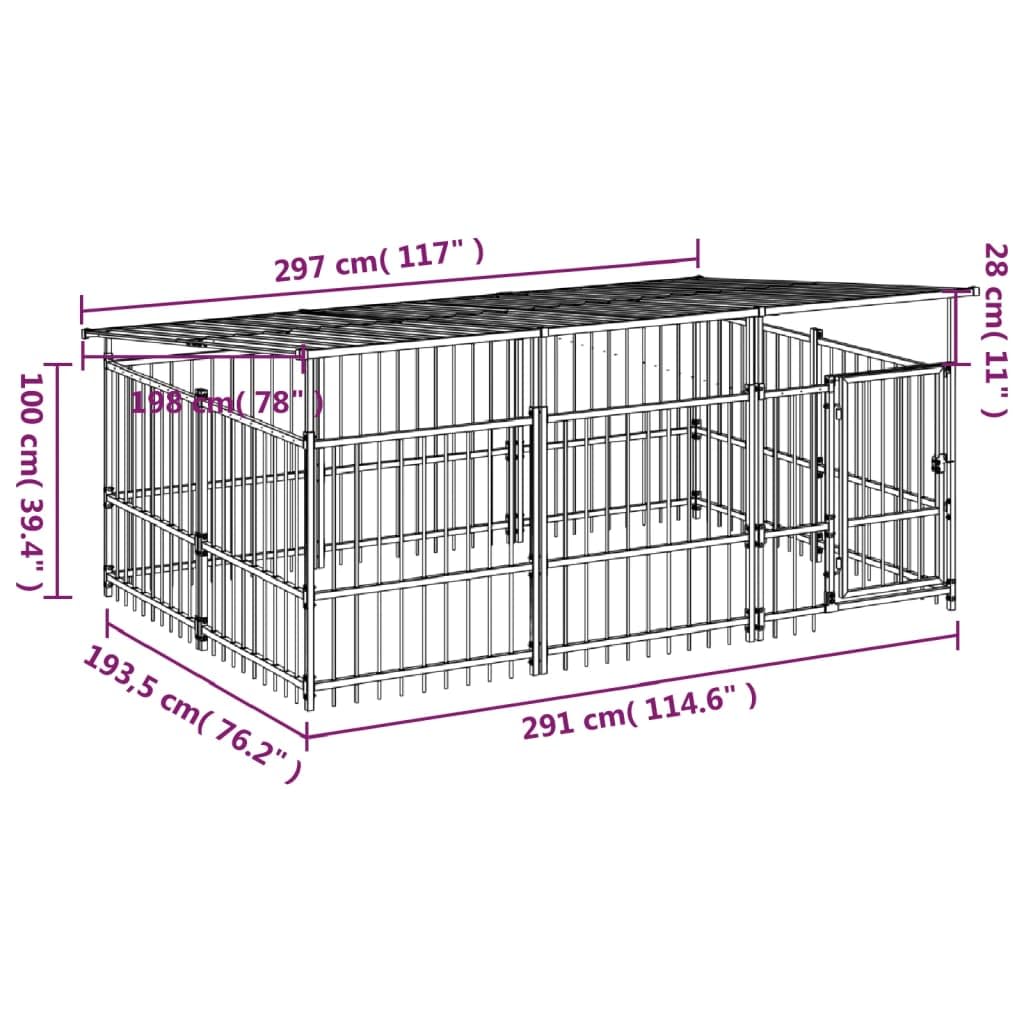 vidaXL Chenil d'Extérieur avec Toit pour Chiens Acier 5,63 m² Cage Enclos