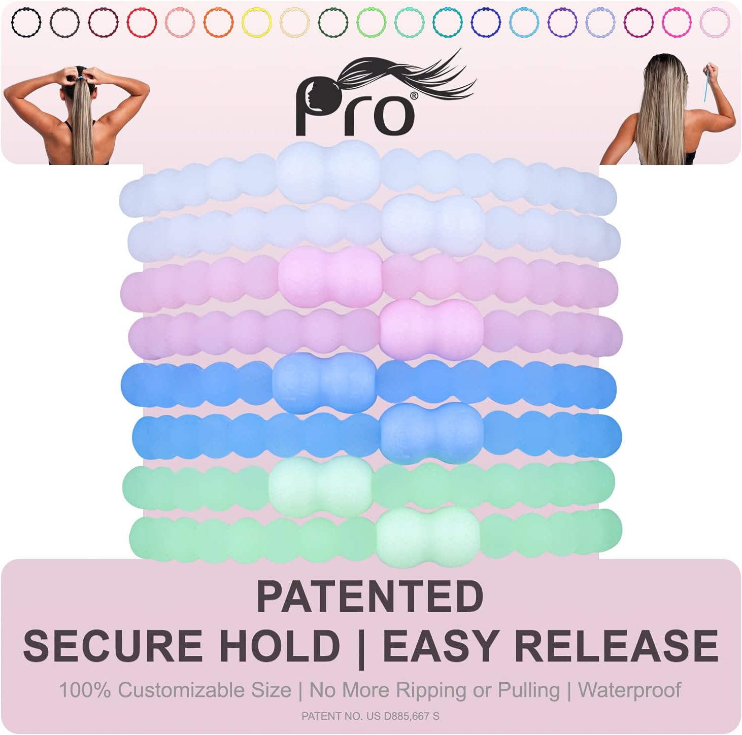 PROHair Tie - Easy-Release Clasp - Secure Hold - No Damage - Great for ANY Active Lifestyle (Glow Pack of 8)