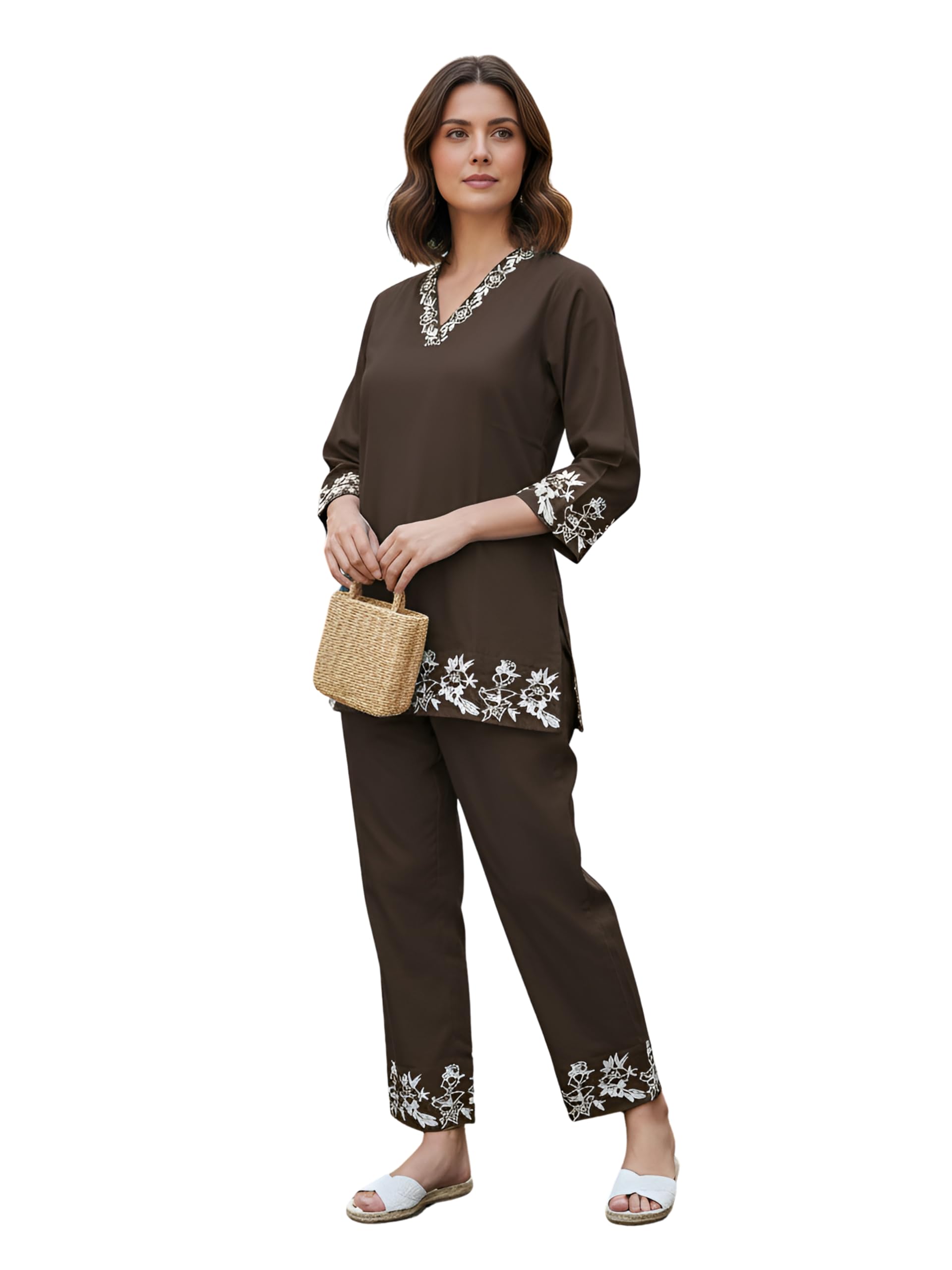 yash gallery Women’s Embroidered Top with 3/4 Sleeves, Straight-Fit Pants & Elegant Floral Detailing |Ethnic Co-Ord Set for Office, Festive Gatherings, Travel, Casual Outings & Comfort Fashion-picture-22