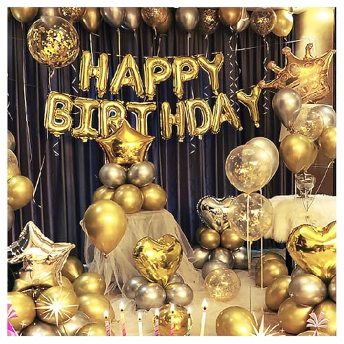 誕生日飾り付け バースデーバルーン happy birthday 誕生日バルーン 誕生日風船 バースデー 飾り 多種な色や形のあるバルーンセット (ゴールド×シルバー)
