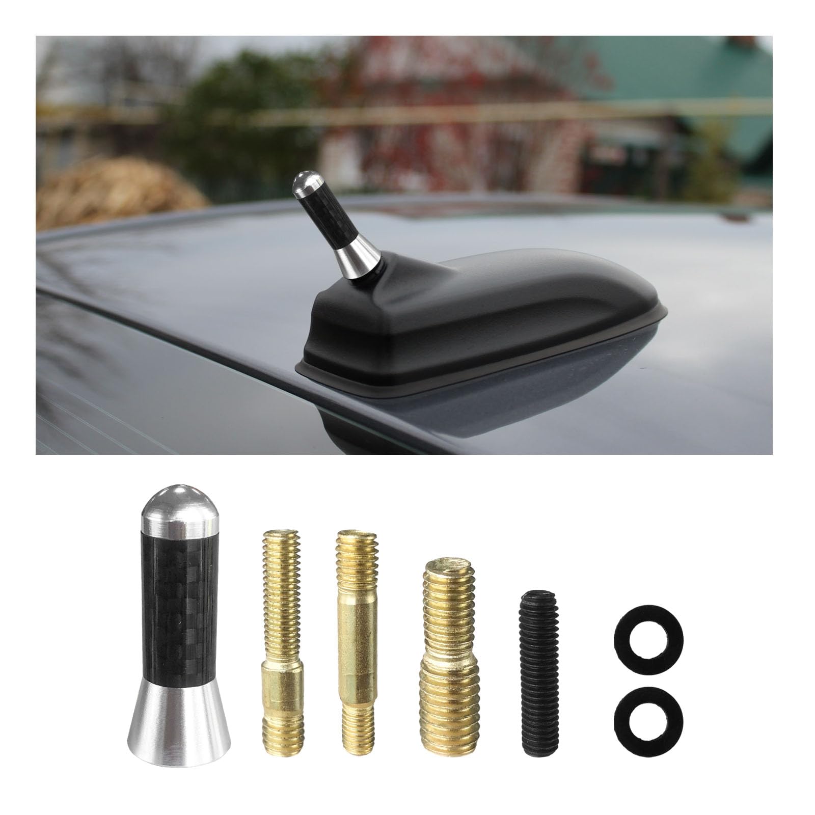 Car Short Antenna, 1.37" Aluminum Radio Antennas Replacement, Carbon Fiber Antenna Kit with Screws, AM/FM Roof Mount Car Radio Reception Antennas Mast for Most Cars SUVs (Silver)