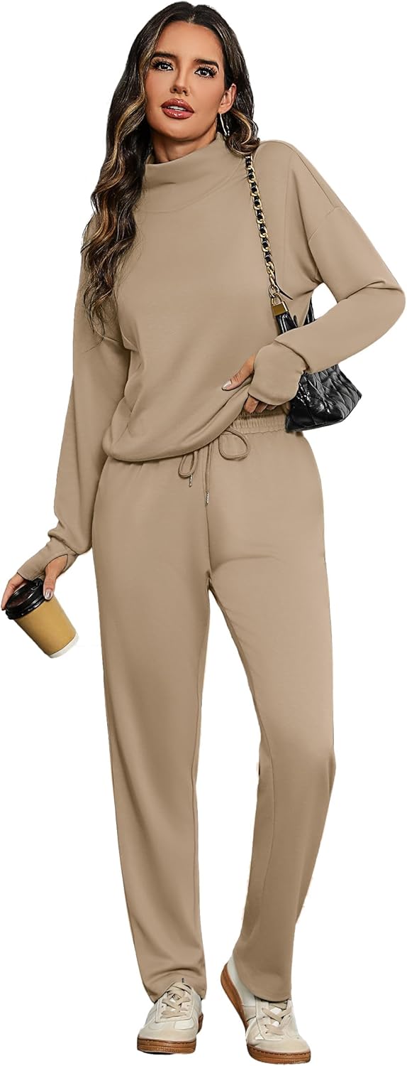 Totatuit Womens Lounge Sets Two Piece Tracksuits Casual Sweatsuits Mock Neck Tops with Thumb Holes Fall Outfits - Image 3