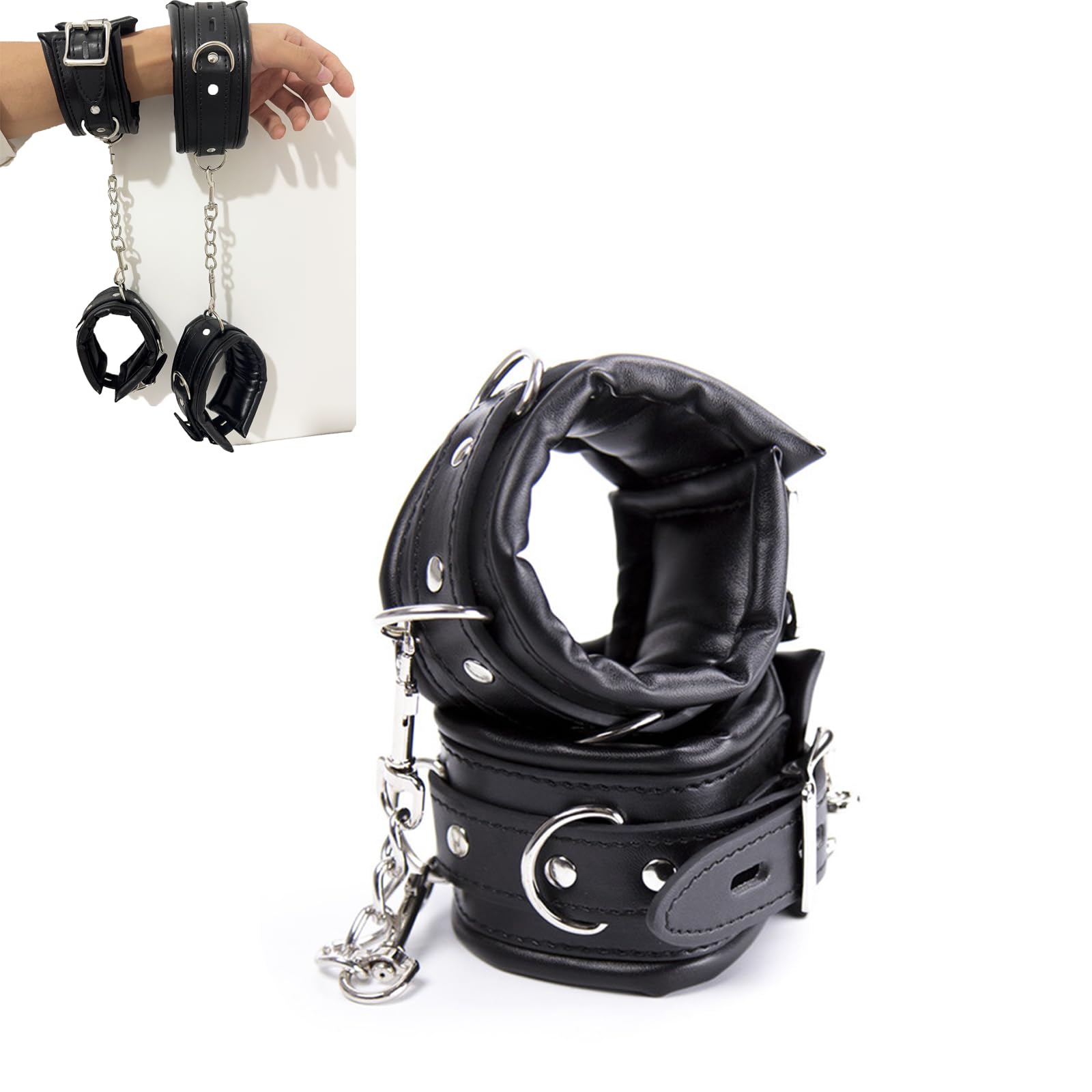 Noir Rembourré PU Cuir Menottes Réglables Poignets Cols Cheville Bracelets Bondage Set Manchette Restraint Set Bondage Sex Toys verrouillables (Menottes de cheville)