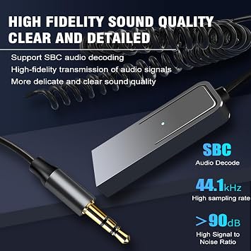 Bluetooth Aux Adapter for Car USB Aux Bluetooth 5.3 Adapter with 3.5mm Audio Jack kit with Built-in Microphone Input for Hands-Free Calls Compatible with Car Speaker and Home Audio(T21)