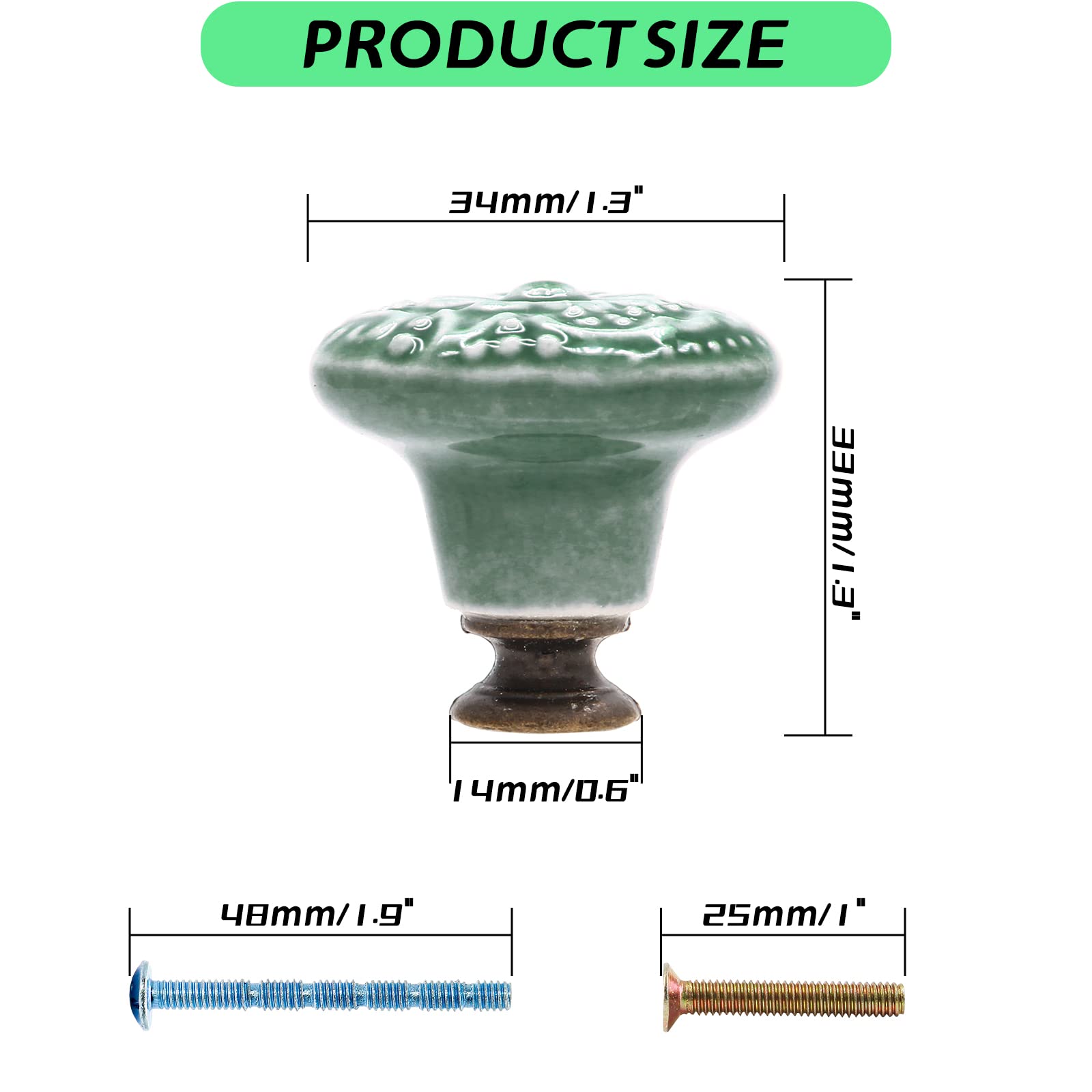 Piutouyar Pomelli in ceramica verde, pomelli per armadio da cucina, pomelli per cassetti e cassetti, pomelli decorativi per mobili, per cassetti, credenze, armadi, armadi, 34 mm di diametro (10 pezzi)